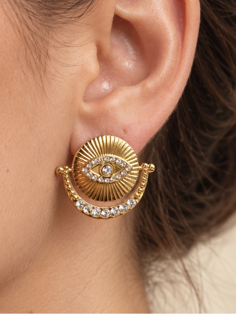 Gold Pavé Eye Statement Stud Earrings - Evil Eye Jewelry